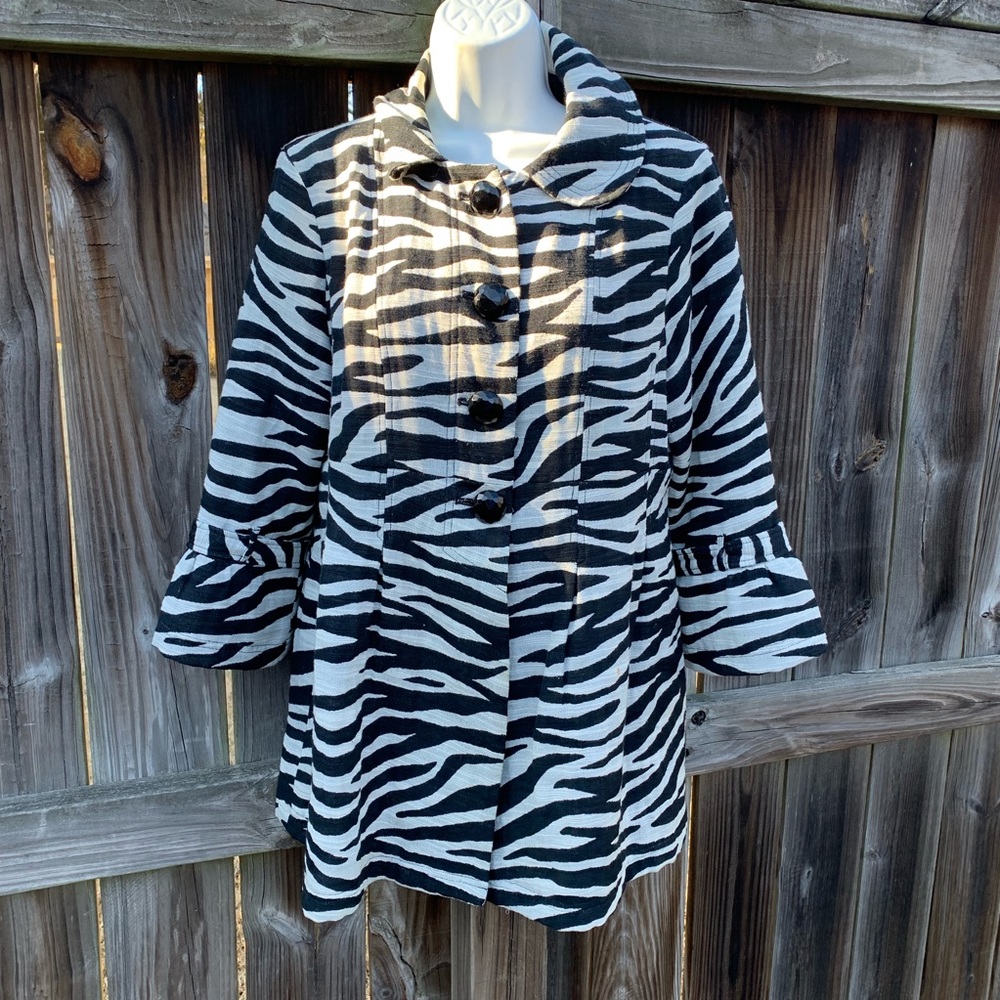 💜3/$20 Multiples Zebra Print Jacket 3/4 Sleeve
